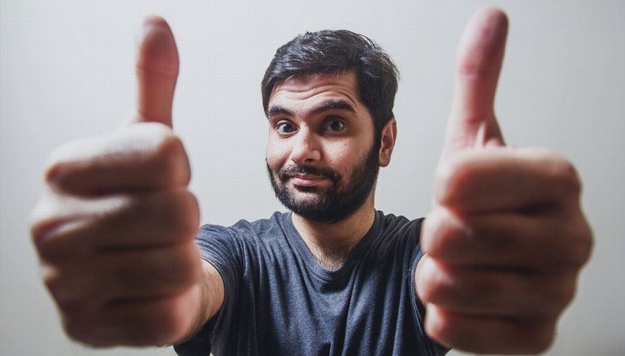 Researcher giving thumbs up